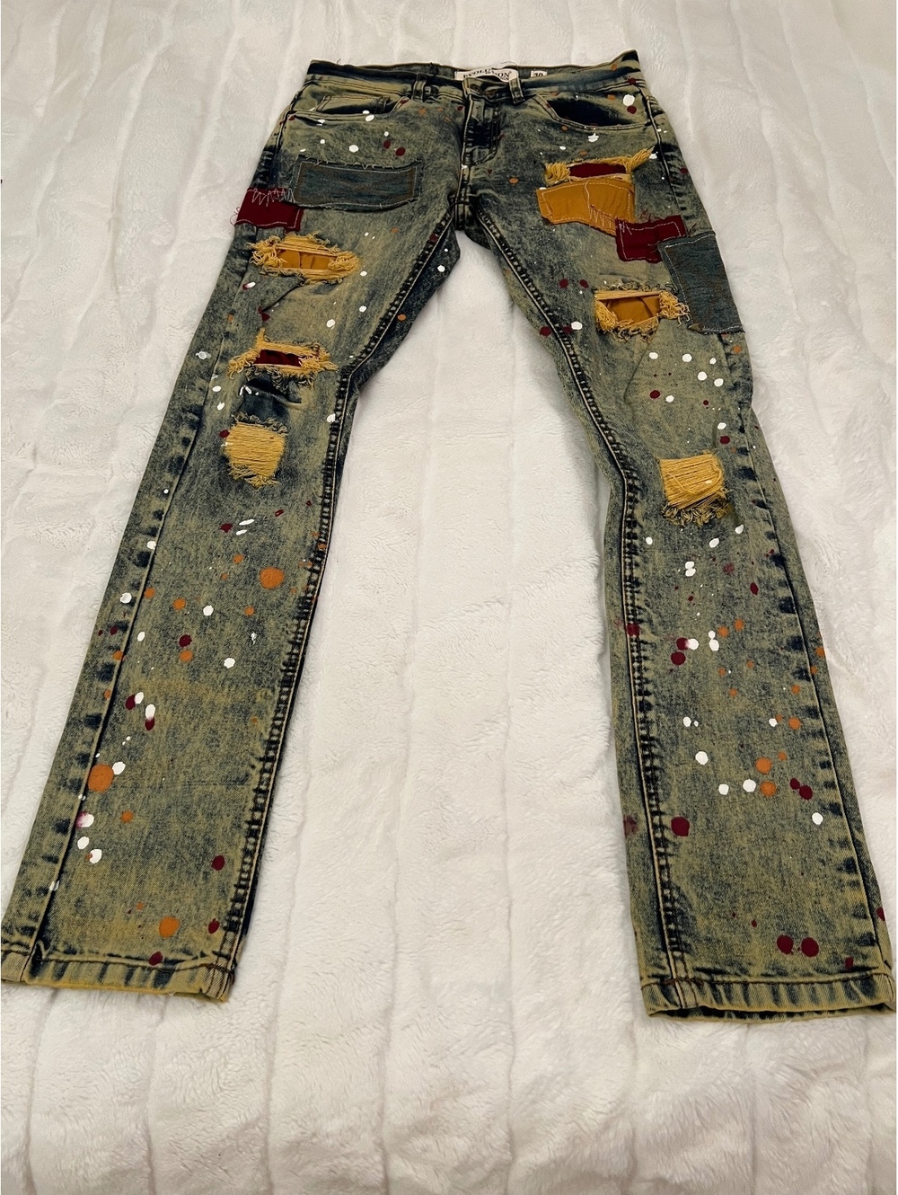 Evolution in Design Mens 30x32 blue jeans paint splatter patchwork